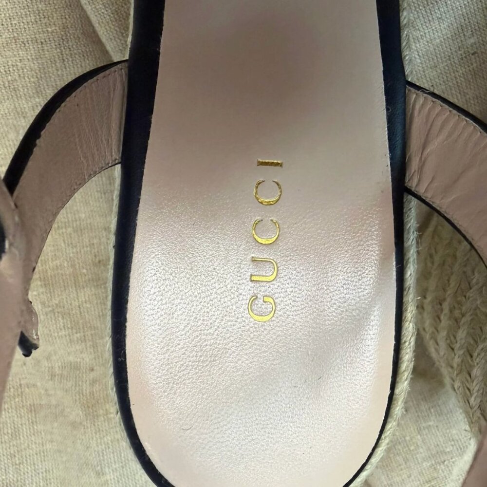Gucci Aitana GG Marmont Black Leather Espadrille Wedge Sandals Size 41 US 11 - Picture 5 of 10